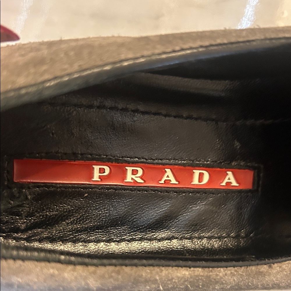 Prada Toggle Charcoal Suede Loafers Sz 38 - Picture 10 of 16